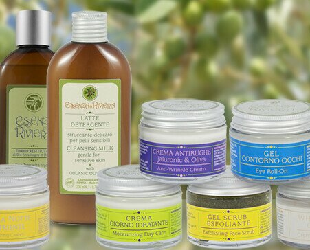 Linea naturale all'olio d'oliva. Linea di cosmetici skincare per la cura del viso e del corpo a base di olio d'oliva.