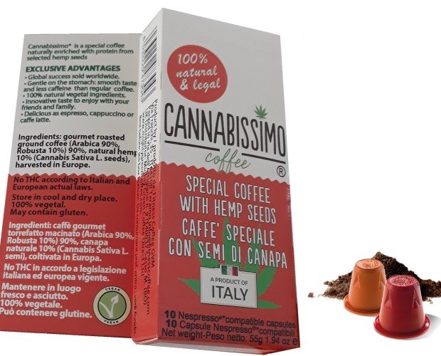 Cannabissimo seeds 10 (3). Cannabissimo caffè con semi di canapa. Capsule compatibili Nespresso in astucci da 10