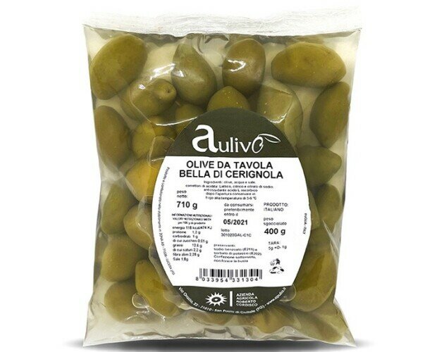 Olive Bella di Cerignola. Olive in salamoia calibro 4G 400 gr