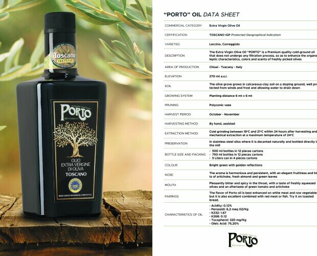 Olio PORTO IGP Toscana. Best seller: bottiglia formato 750ml perfetta per ristoranti e negozi alimentari